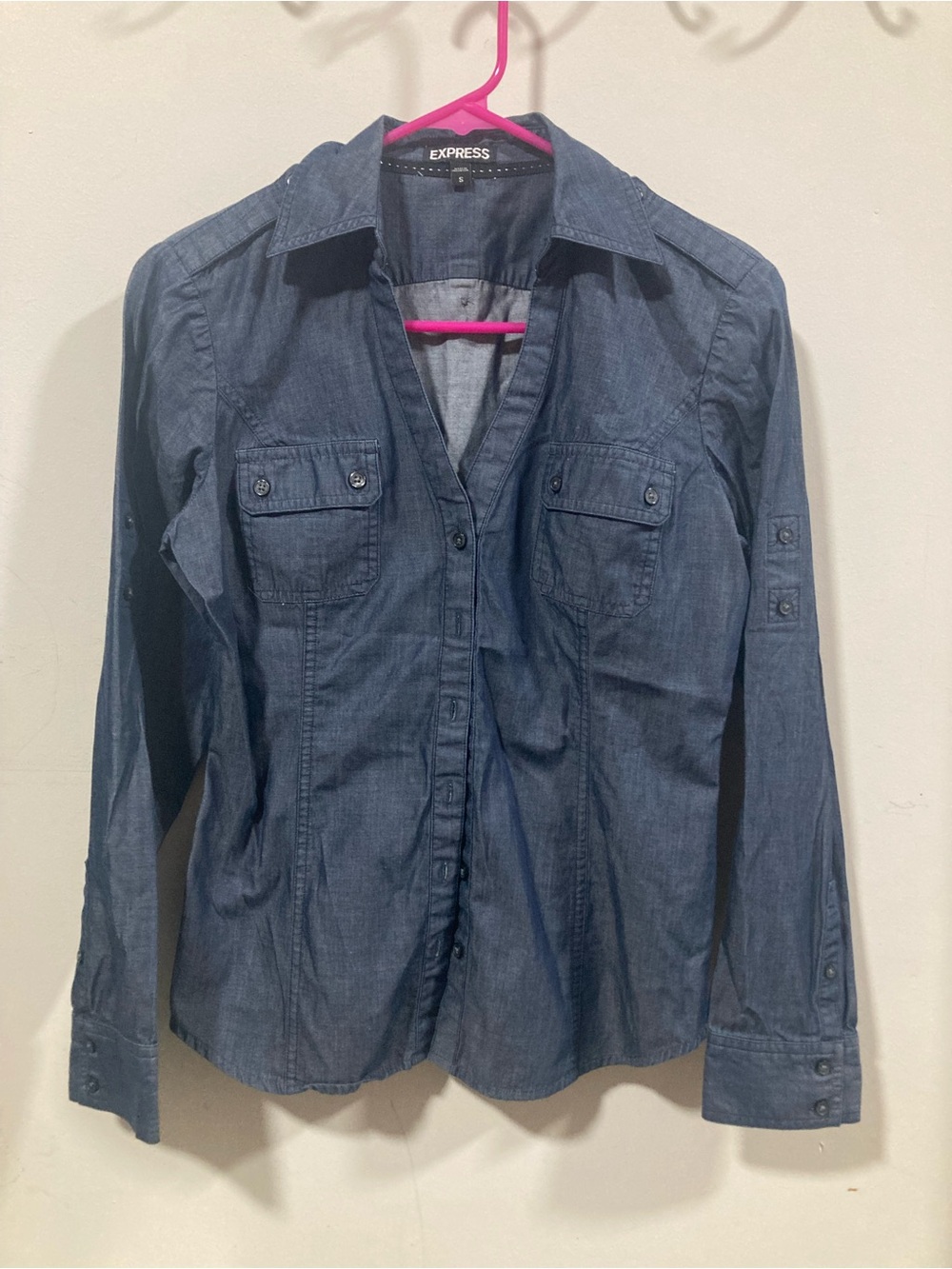 Express Blue Chambray Button-Front Shirt